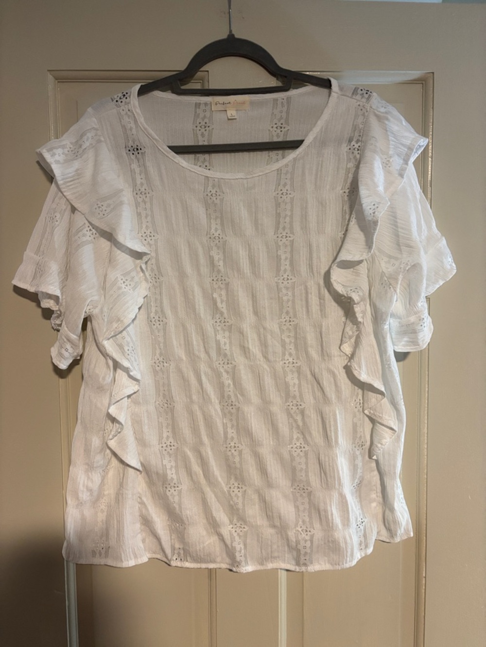 Boutique White Ruffle Eyelet Blouse